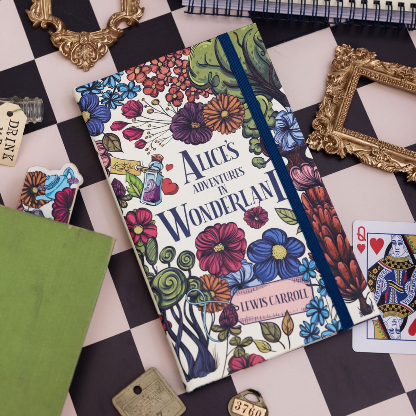 Steel Mill & Co Classic Literature Journal, 8.25" x 5.25", Vegan Leather Notebook with Lined Pages and Elastic Band (Alice's Adventures in Wonderland)