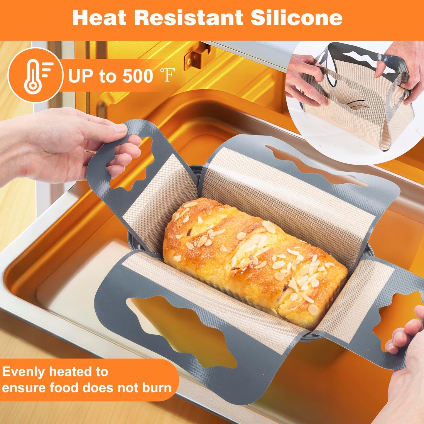 2 Pcs Silicone Bread Loaf Pan Liners, Reusable Food-Grade Silicone Bread Baking Mat, Non-Stick & Heat Resistant Loaf Pan Lifters, Sourdough Sling with 4 Handles, Fits 9x5" or 1.5Lb Loaf Pans