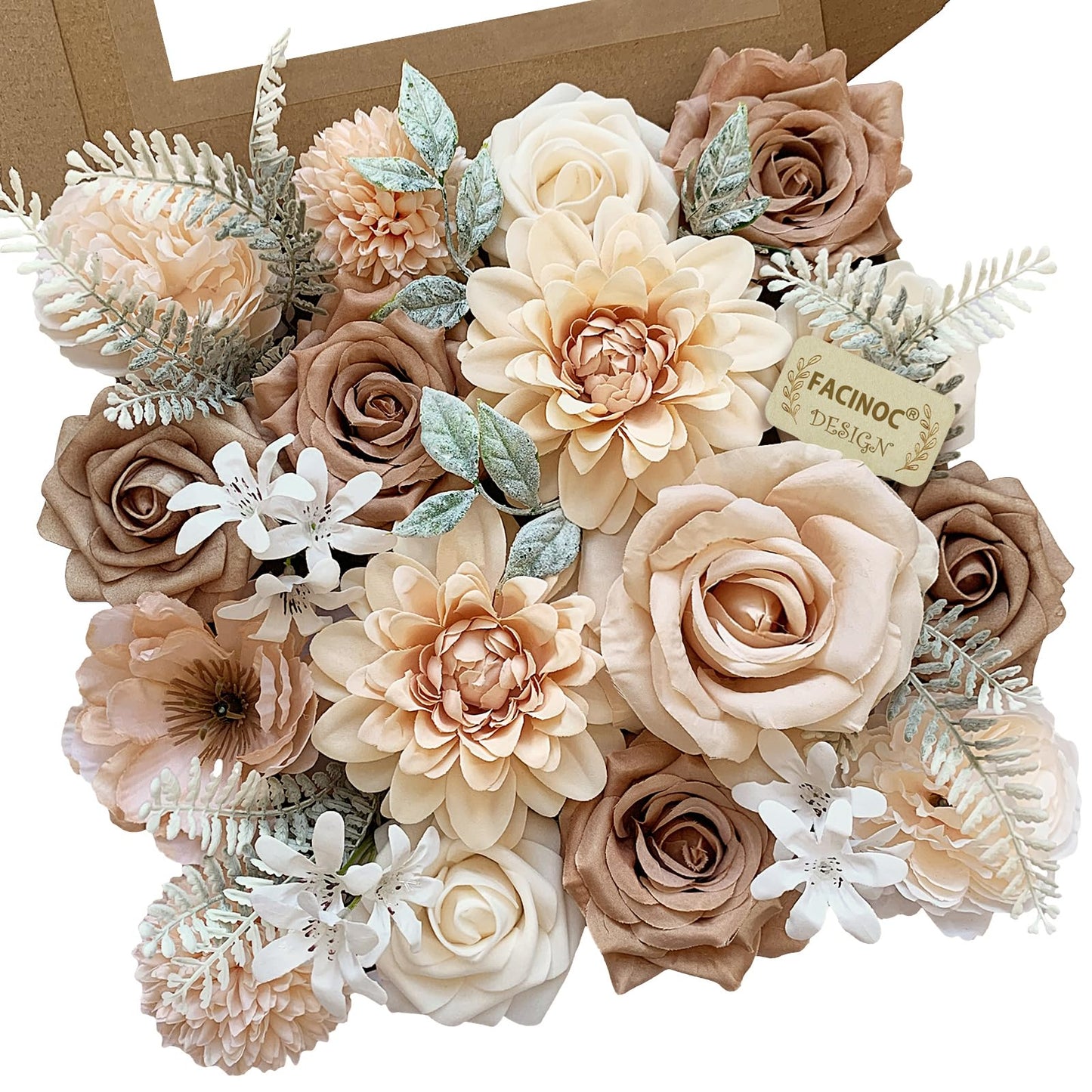 FACINOC Roses Artificial Flowers Nude Fake Flower for DIY Wedding Bouquet Bridal Baby Shower Decorations Party Table Centerpieces Cake Decorating Silk Floral Arrangement Home Decor Indoor Beige