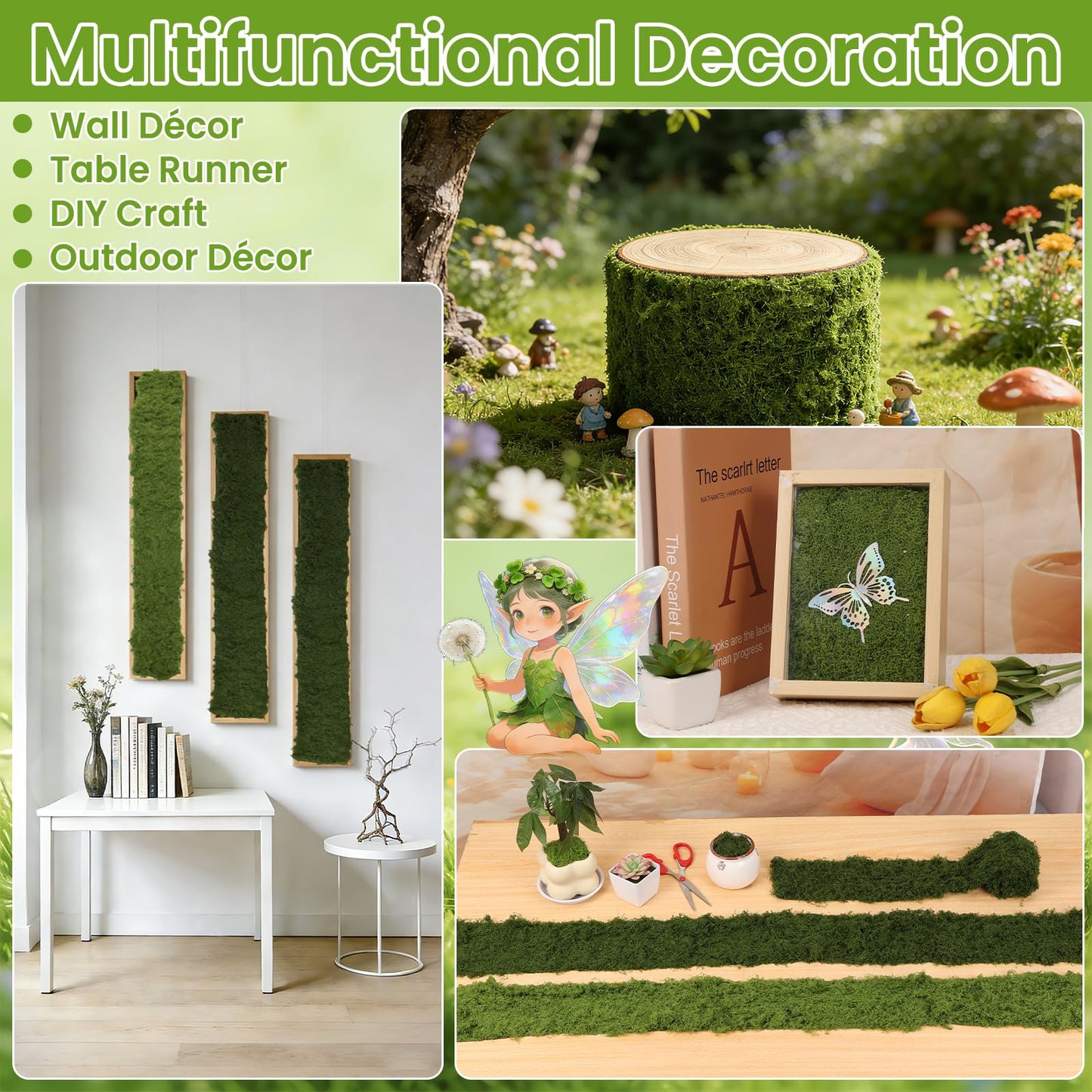 LifeisLuck Fake Moss Roll Table Runner, Artificial Moss Sheet 4’’Wx47’’L, Dark Green and Light Green Moss Mat for Table, Wedding, Christmas, Garden, Craft, Home Décor