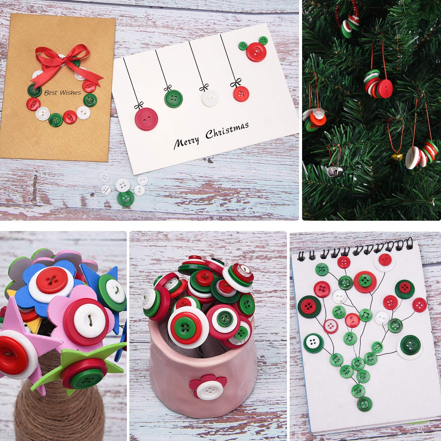 Livder 400g Christmas Craft Buttons Handmade Sewing Red Green White Button for Art Crafts Projects, DIY Decoration
