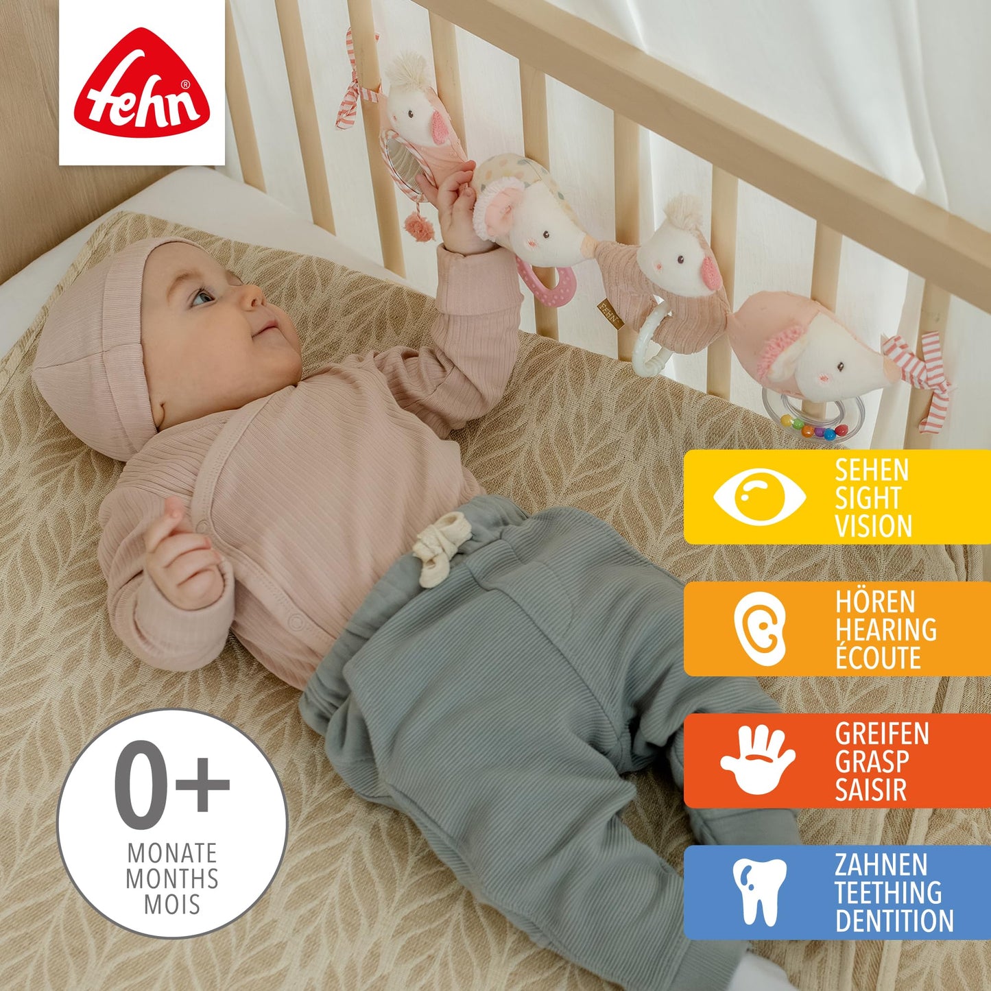 Fehn FeehnLAND Stroller Chain, Mobile Chain with Cute Hanging Figures, Flexible Hanging Motor Activity Toy, Play Bow for Babies and Toddlers from Birth