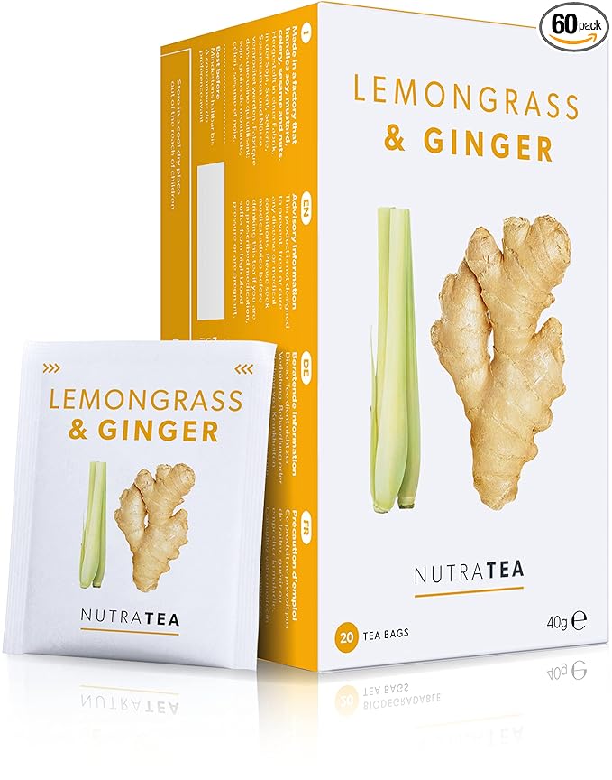 Nutra Tea - Lemongrass & Ginger Tea - 60 Tea Bags - Herbal Tea - (3 Pack)