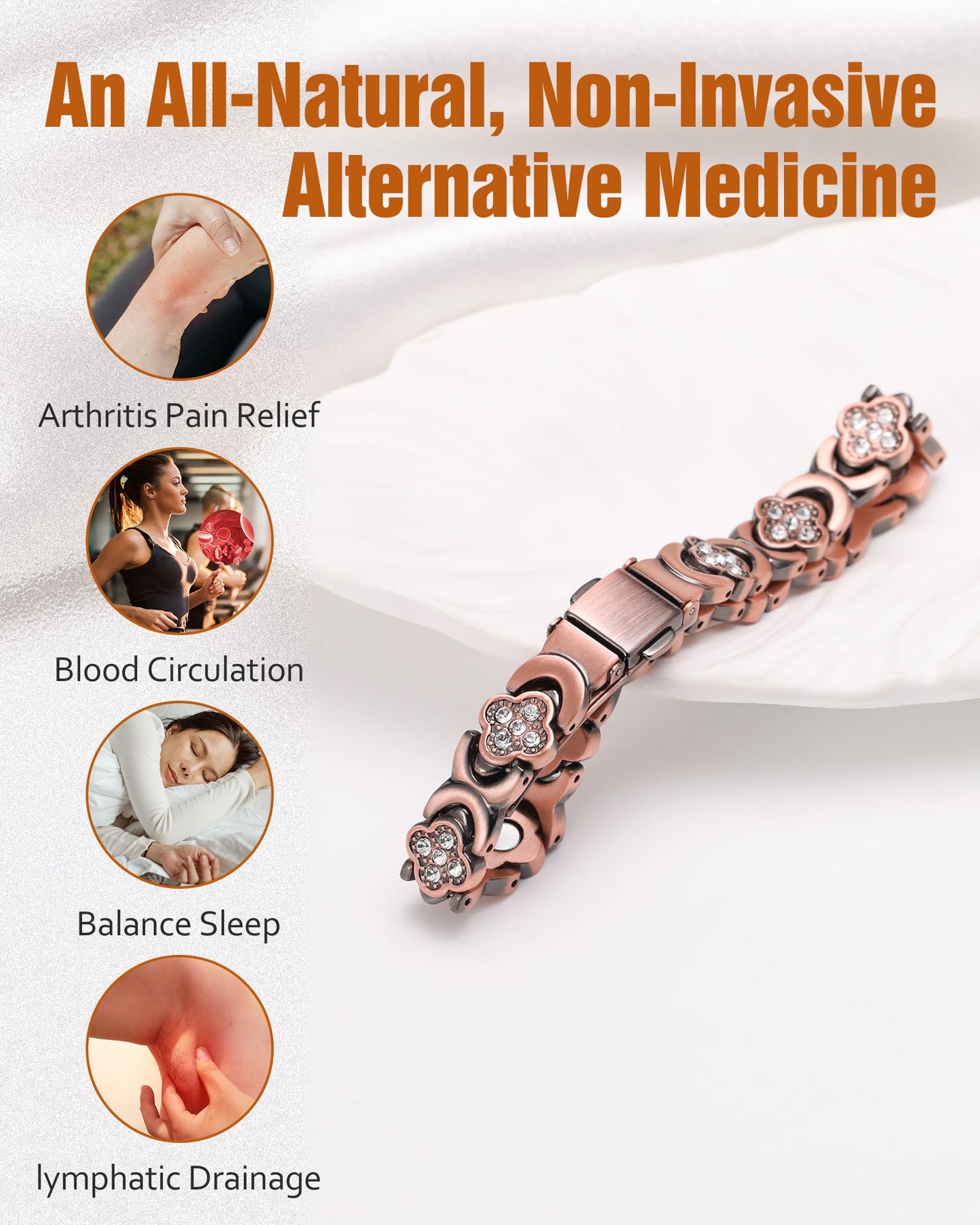 Jecanori Copper Magnetic Bracelets for Women&Ring, Pure Copper Bracelet with 3500 Gauss Magnets,Ideal Gift
