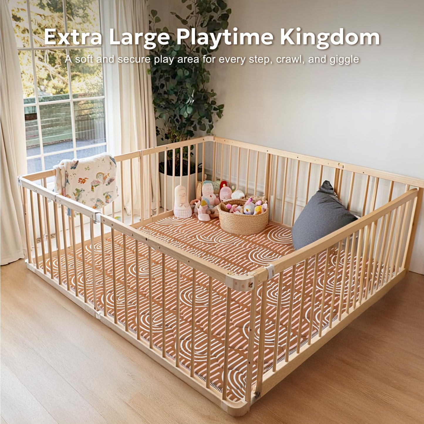 Mallify Soft Thicker Baby Mat for Floor 71"x59", Extra Large Baby Play Mat, Non-Slip Playpen Mat, Easy to Clean & Portable Playmat, Crawling Mat for Babies Toddlers, Activity Mat, Rainbow, Brown