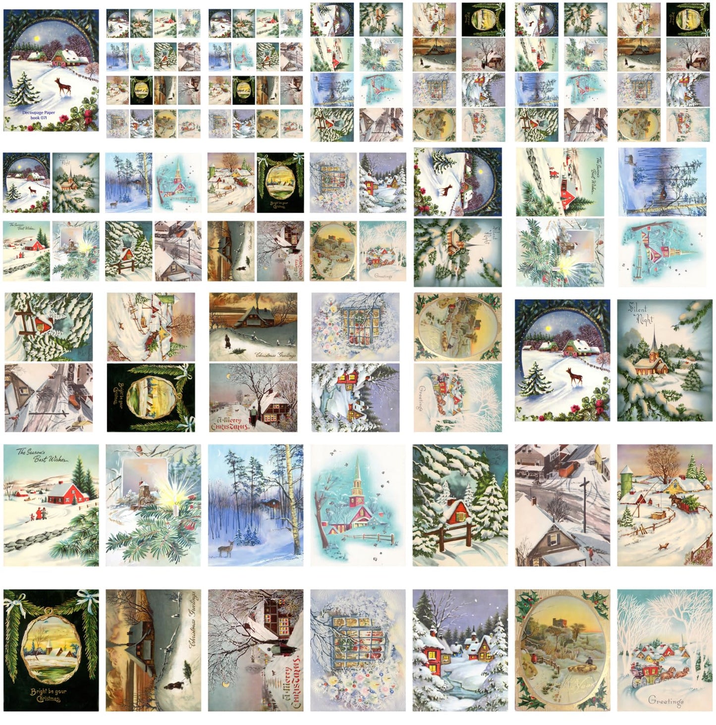 Decoupage Paper Pack (21 Sheets 6"x8") Christmas Winter Landscapes FLONZ Vintage Styled Christmas Pictures Cards for Decoupage, Craft and Scrapbooking