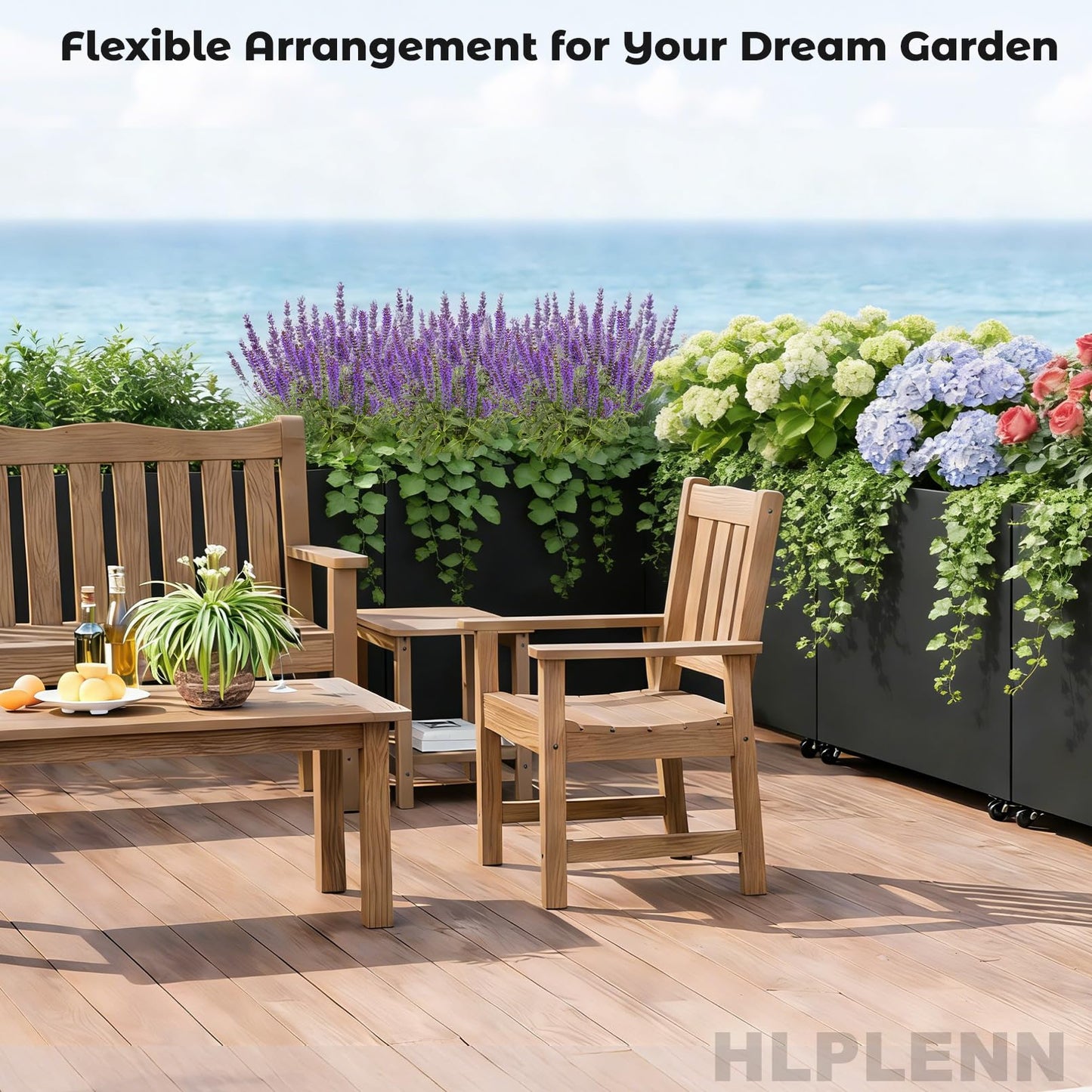 Hlplenn Tall Rectangular Metal Planter Box（36''L x 11''W x 30''H） with Wheels, Large Outdoor Rolling Planter for Patio & Garden, Modern Black Steel Planter Boxes Outdoor with Locking Casters