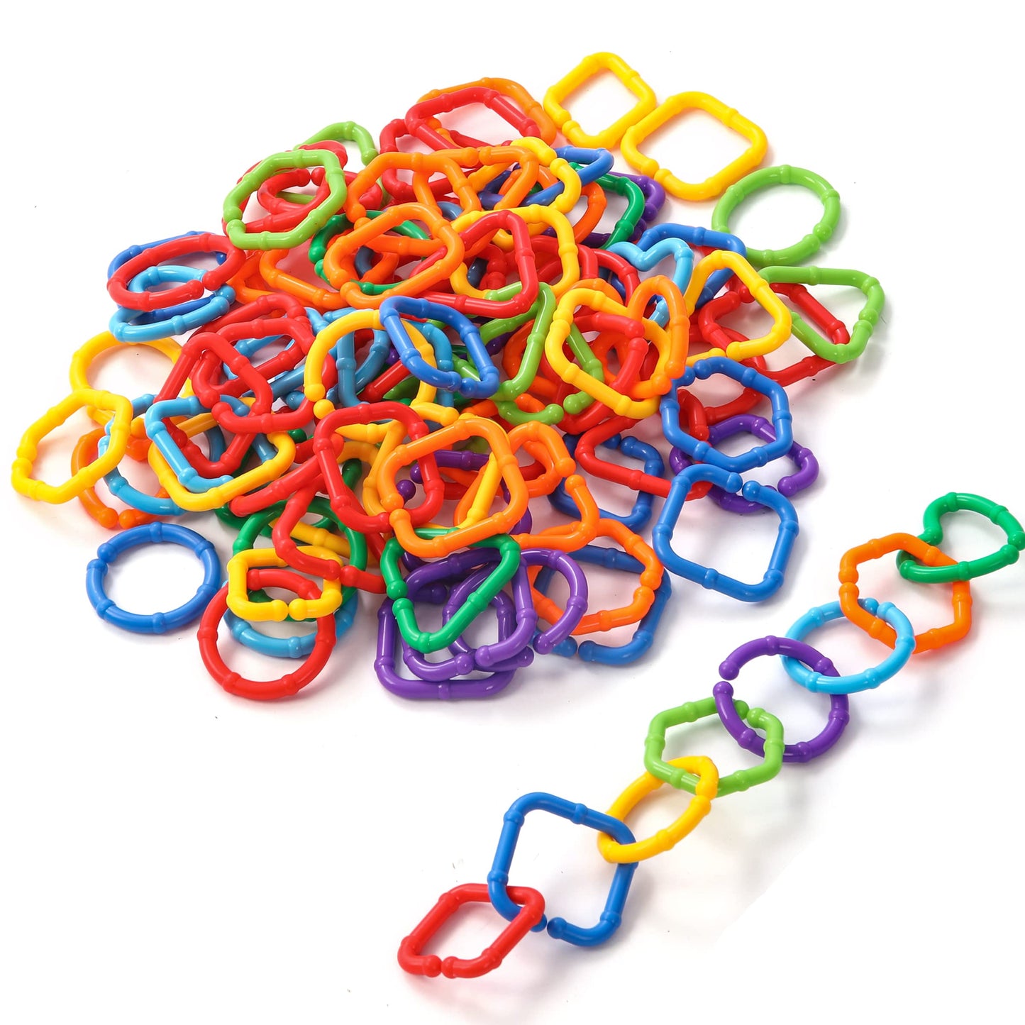 RAINBOW TOYFROG Baby Links Rings - 35 Geometric Linking Chains for Infants & Toddlers - Safe Teething and Sensory Development Toys - Car Seat & Stroller Accessories