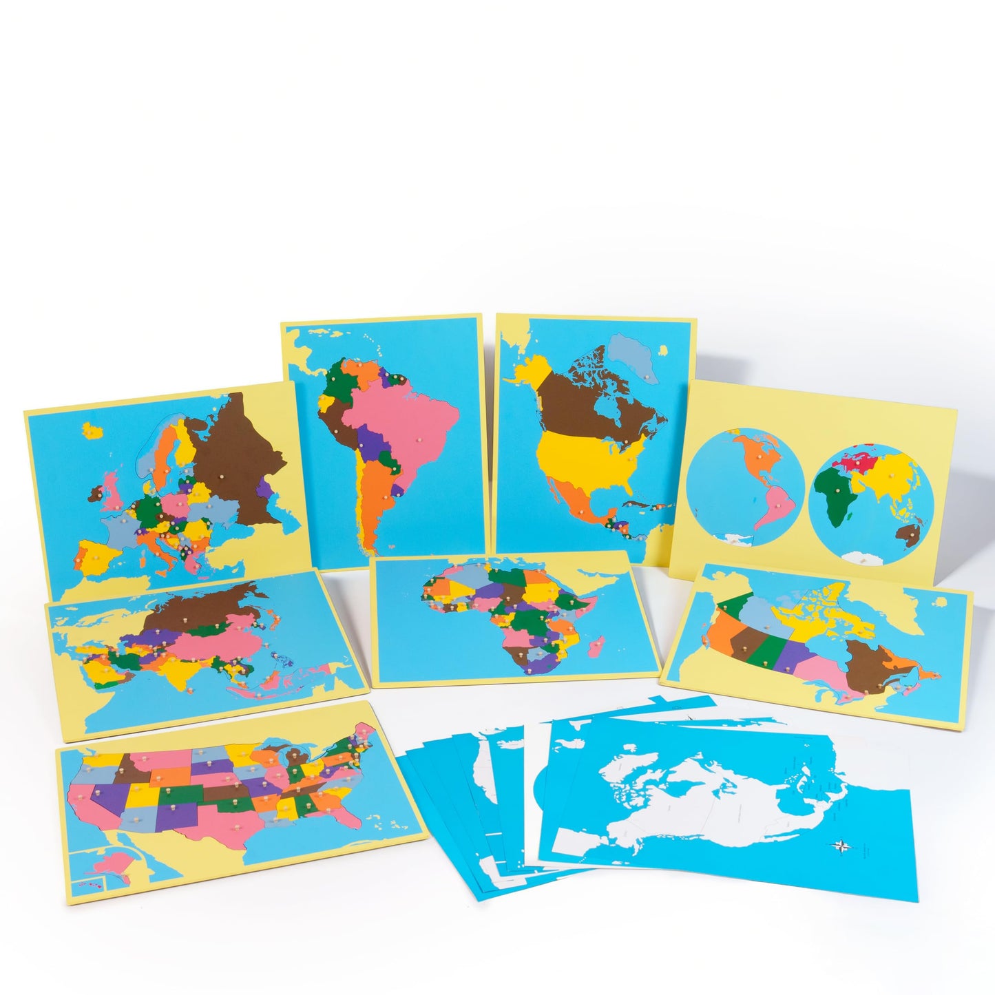 penepico Premium Montessori Wooden World Map Puzzle Set- 8 Large Geography Puzzles, Educational Gift for Kids & Toddlers, 23” Homeschool & Classroom Learning Materials (Puzzle Collection)