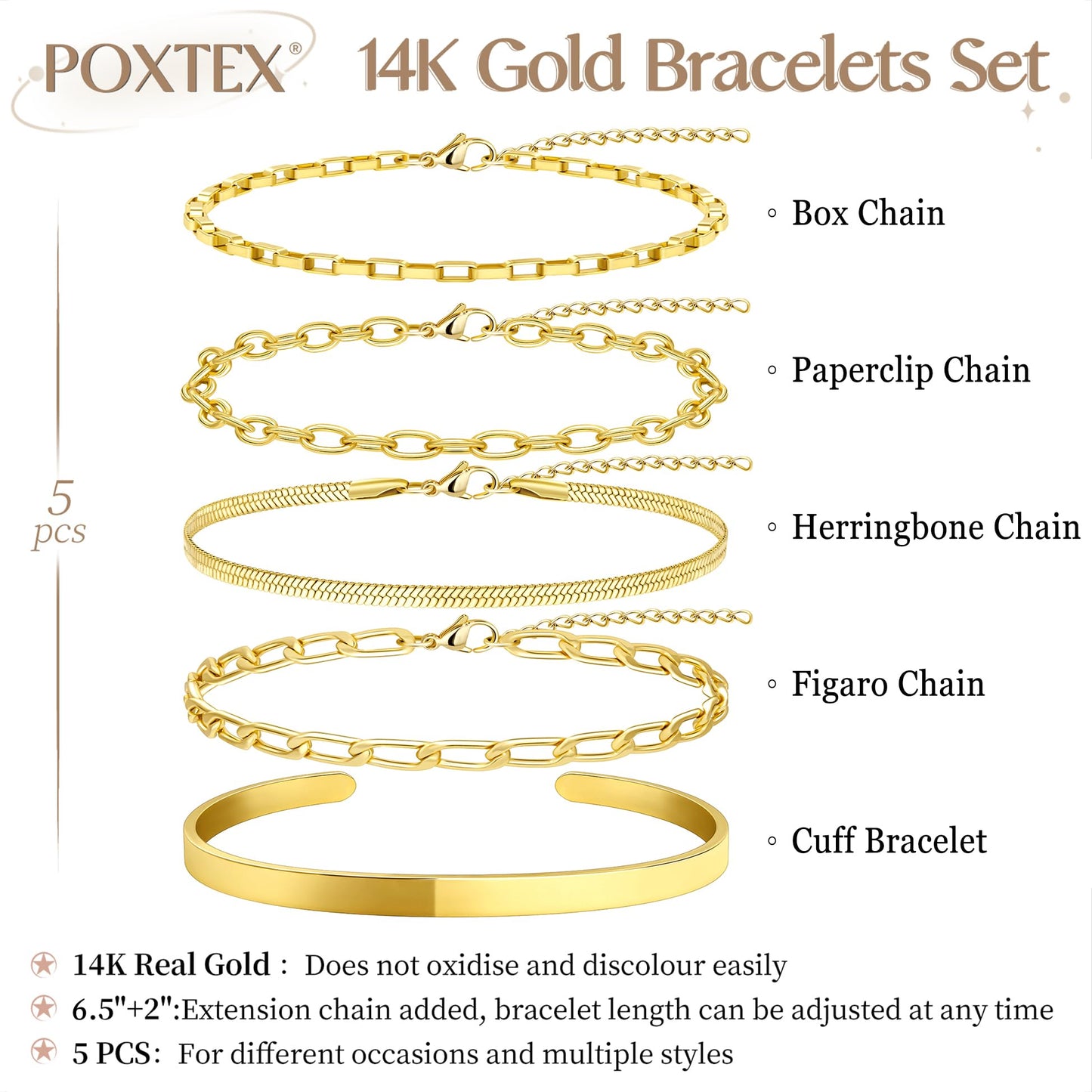 5PCS Gold Bracelet Stack for Women, Dainty Stackable Gold Bracelets Set, Gold Plated Stainless Steel Cuff & Chain Bracelets for Women Trendy, Gold Jewelry Set Gift