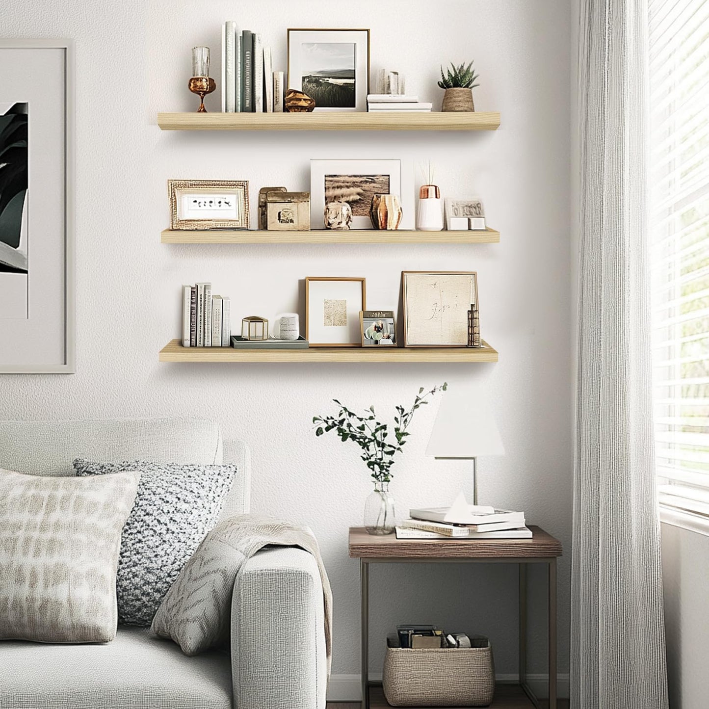 ABSWHLM Floating Wall Shelves 3-Pack - 24-Inch Rustic Wooden Shelves for Storage and Décor, Easy Installation for Living Room, Bedroom, and Kitchen