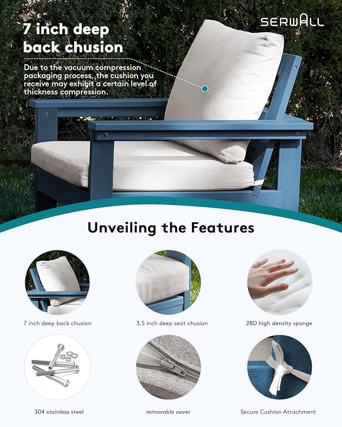 SERWALL HDPE Patio Sofa Set, 4-piece Sectional Outdoor Furniture Set, All Weather Outdoor Couch Set Patio Furniture Set for Deck, Lawn, Blue Frame with Khaki Cushion