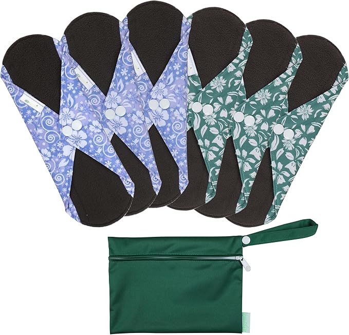 wegreeco Reusable Menstrual Pads - Reusable Sanitary Pads | Reusable Panty Liners | Soft Cloth Menstrual Pads - 6 Pack, 1 Cloth Wet Bag (in Full Bloom Flower, Medium)