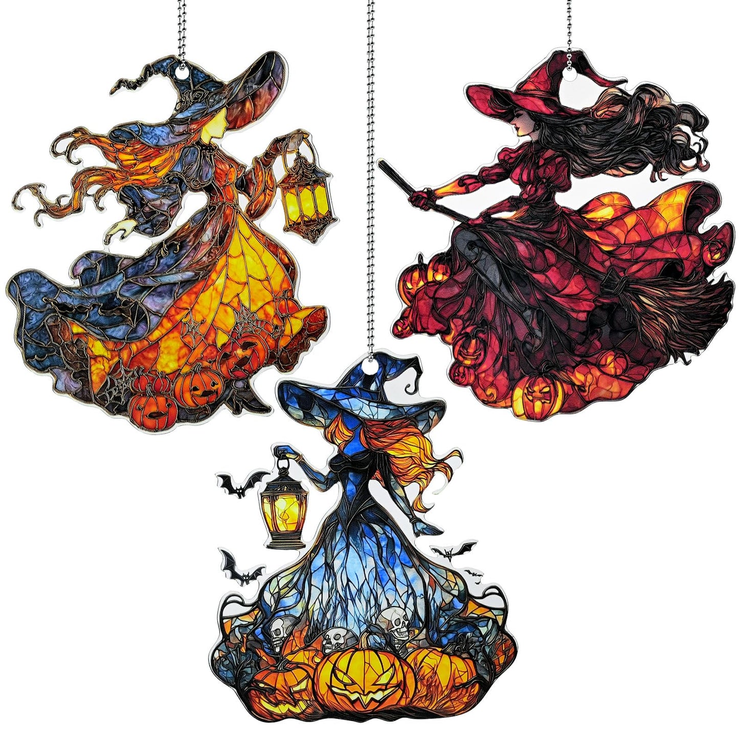Halloween Witch Ornament Acrylic Suncatcher Window Hanging Wall Decor for Indoor Outdoor Doors Home