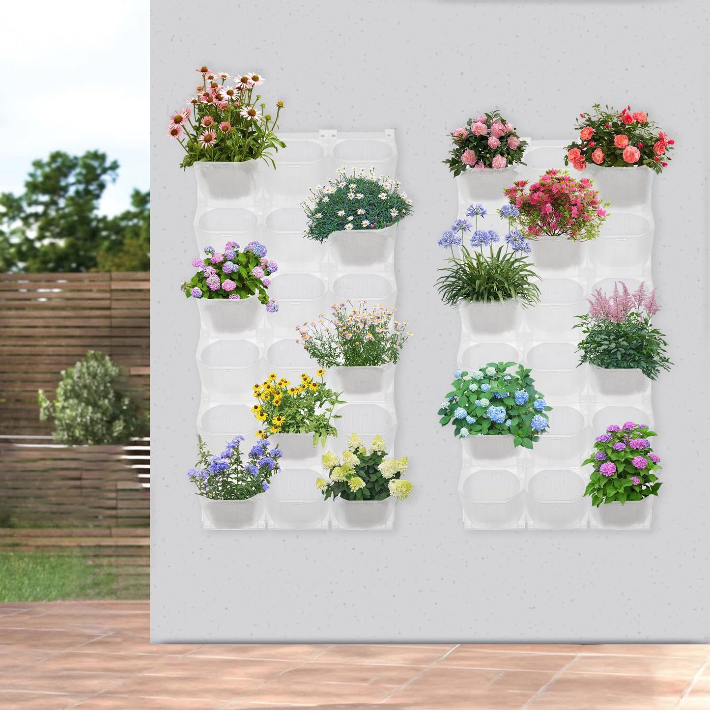 Eapmic Vertical Wall Planter with 36 Pots, Hanging Garden Plant Flowerpot Holder, Stackable Wall-Mounted Planter, Balcony Planters for Flowers Vegetables Fruits (White, 36 Pots)