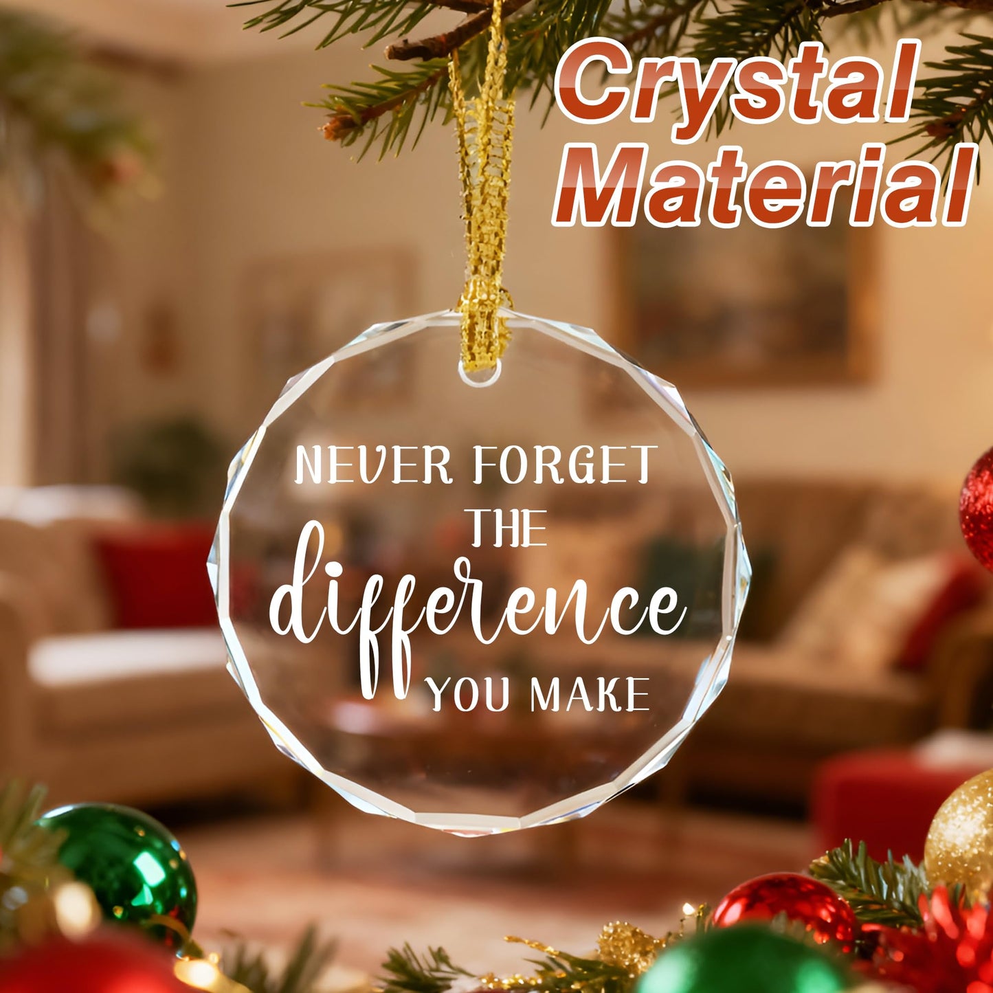 Never Forget The Difference You Make, Leaving Gifts for Colleague, Thank You Gifts, Teacher Gift, Friend Gift, Crystal Christmas Ornament