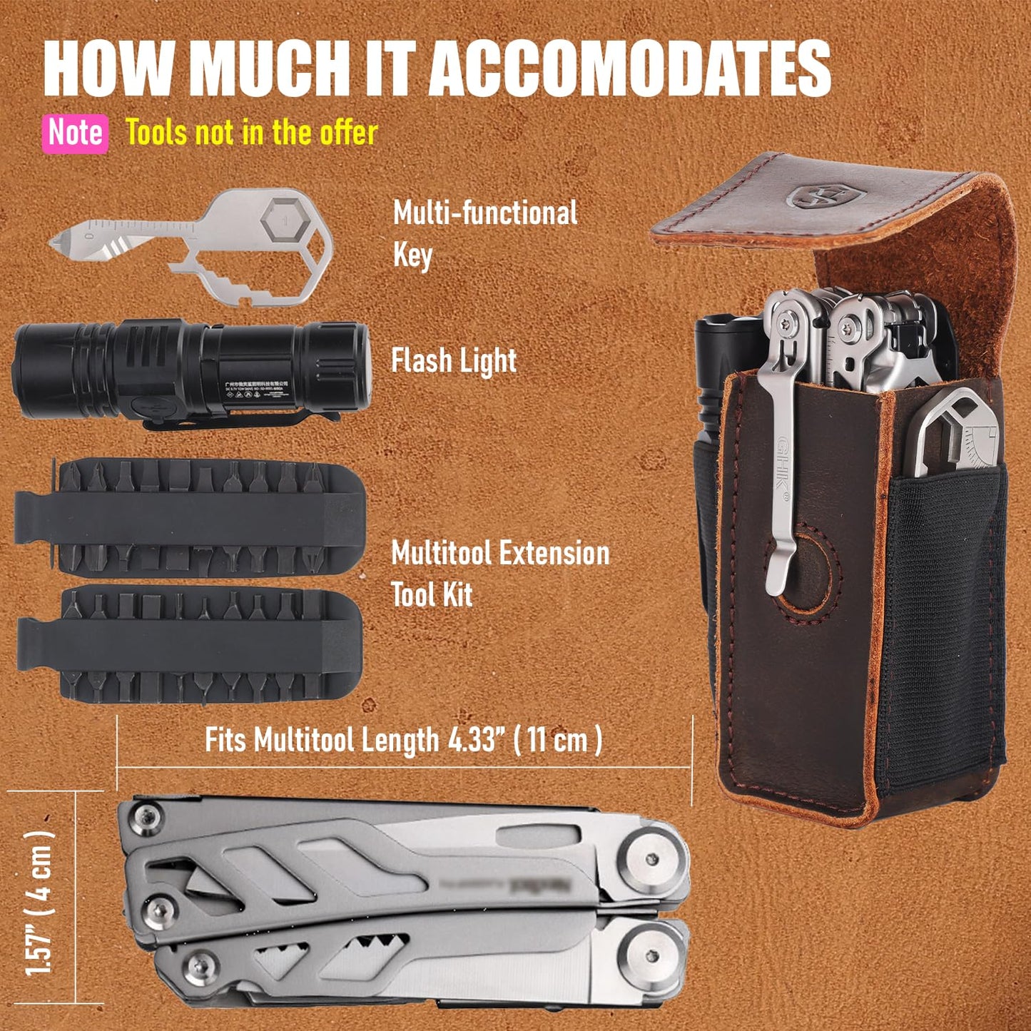 STAR VISTA Armando-2 Full Grain Leather Multitool Belt Pouch, Multi Tool Sheath, EDC Tool Holster for Flash Light, Tactical Pen, Heavy-Duty Stitching, Gift for Men, Dark Brown