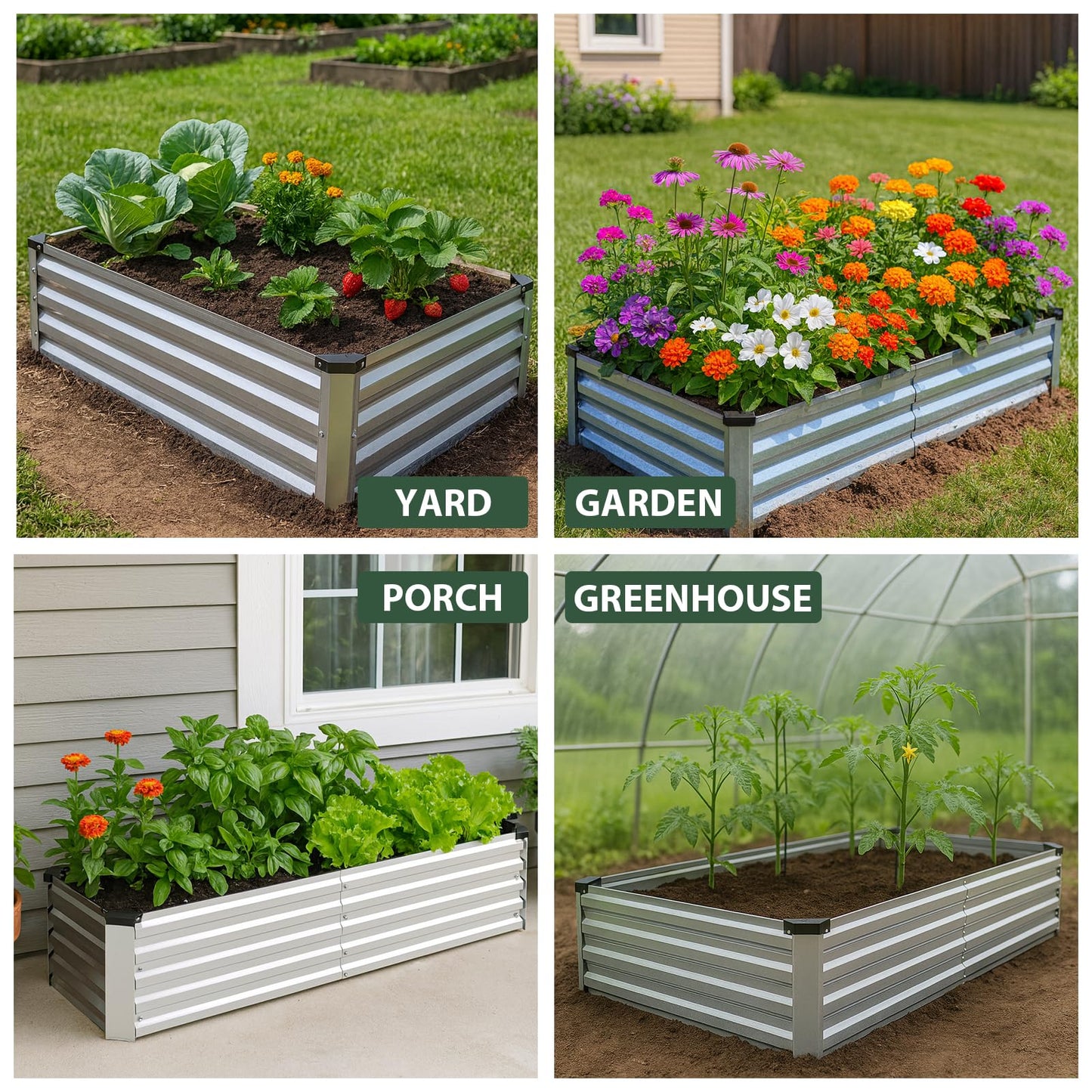 Bujijun 2 Pack 8x2x1FT Galvanized Metal Raised Garden Bed Kit for Vegetables, Herbs, Open-Bottom Large Capacity Outdoor Planter Box Gardening Stakes, Silver