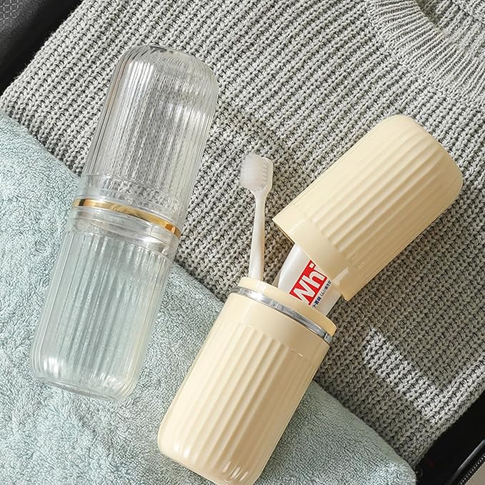 Travel Toothbrush Cup Case, Toothbrush Travel Container Portable Travel Toothbrush Holder Toothpaste Storage for School Camping Business Trip Bathroom (White,Yellow)
