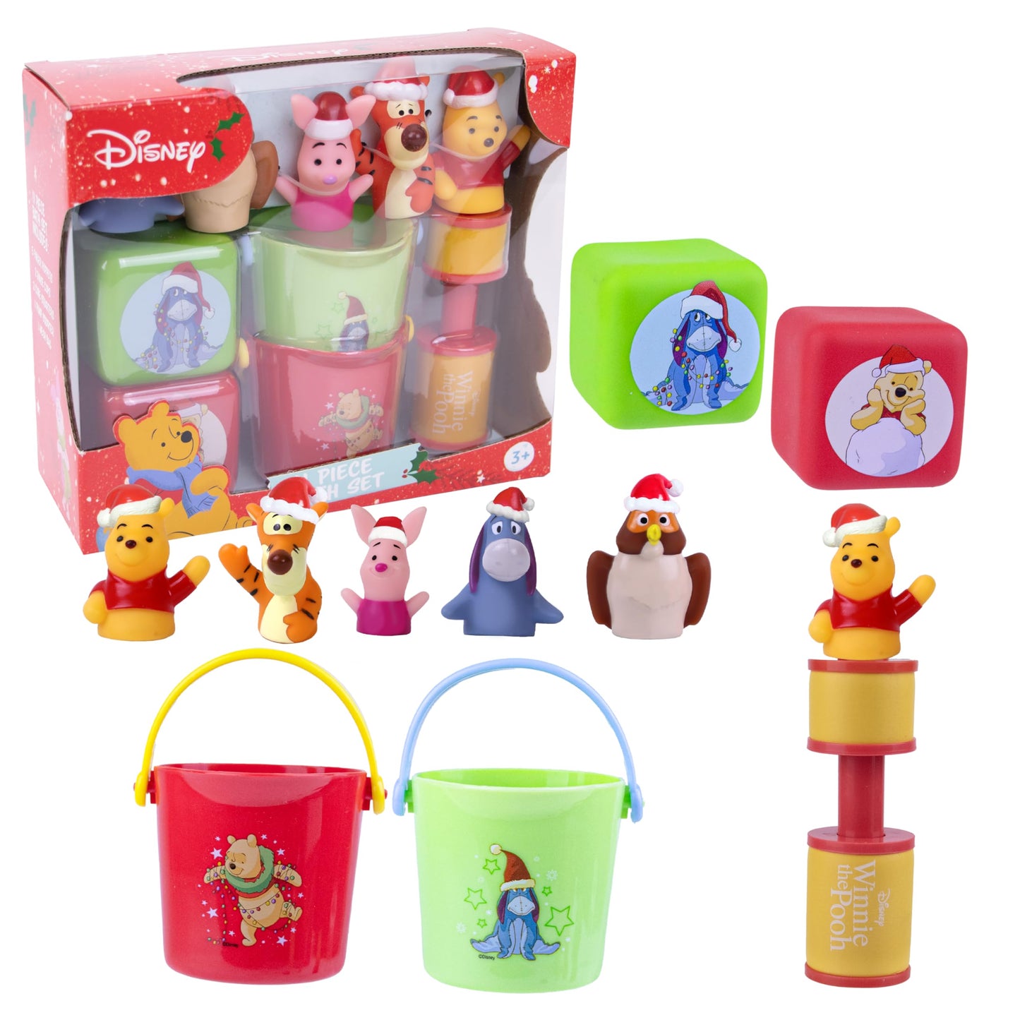 Disney Holiday Winnie The Pooh Bath Toys - 11 pc Bath Value Set, Bath Toys, Finger Puppets, Rinse Cups, Foam Pump, Bath squirters