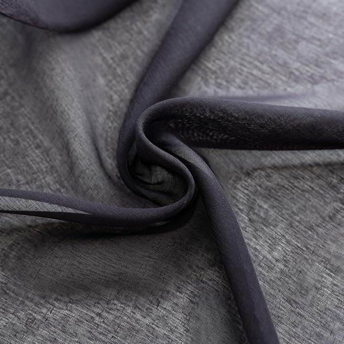 Black Sheer Curtains 72 inch Long, Fringed Edges and Textured Semi Sheer Curtains Large Window Treatments for Living Room/Bedroom, 3 Panels