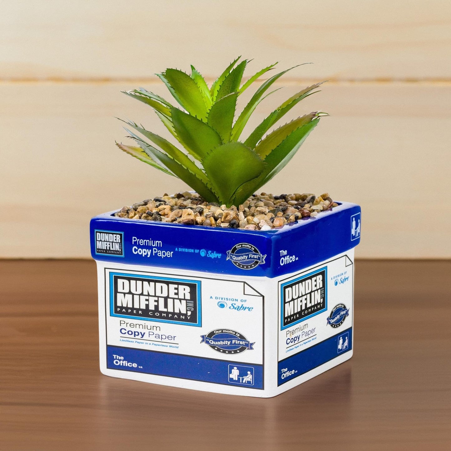 Silver Buffalo The Office Dunder Mifflin Paper Box Decorative Artificial Faux Greenery Plant in Ceramic