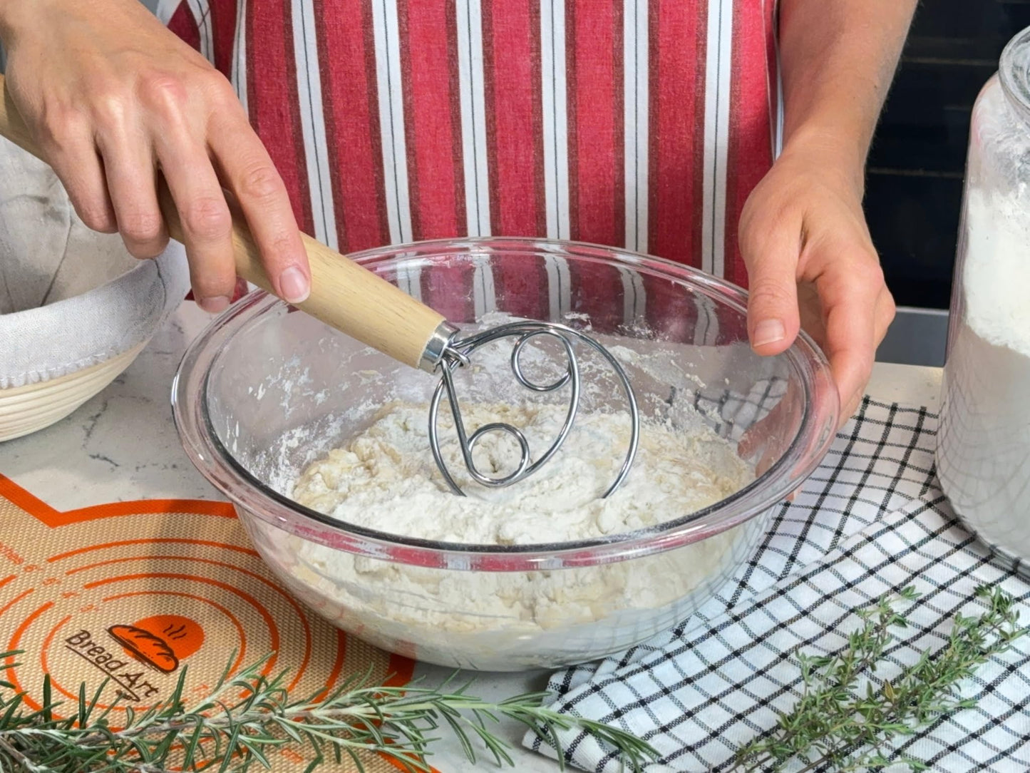 Banneton Bread Proofing Basket Set - 9 Inch round sourdough proofing basket with Silicone Bread Sling, Dough Scrapers, Bread lame, Dough Whisk and a Cleaning Brush