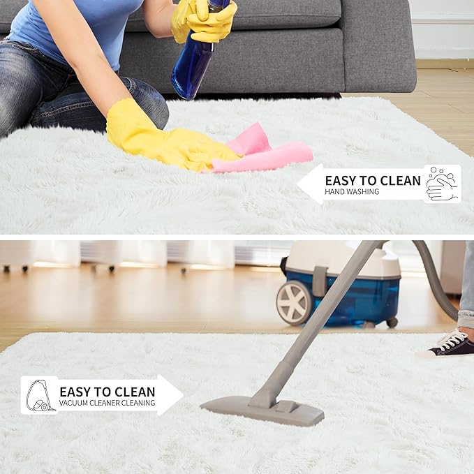 Tepook Area Rugs 9x12 for Living Room, Super Soft Fluffy Rugs for Bedroom, Modern Shaggy Rug Fuzzy Carpets for Kids, Plush Indoor Nursery Home Decor Rug with Non-Slip Bottom, Cream White