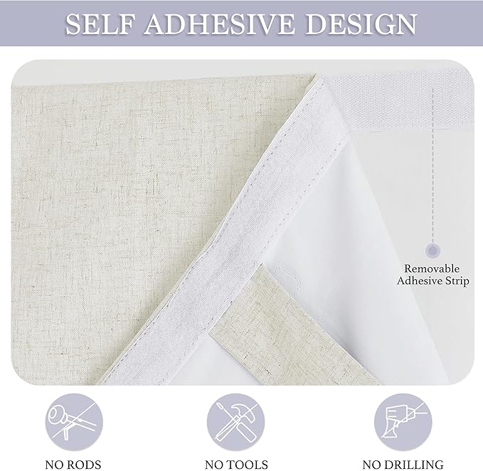 RYB HOME 100% Blackout Tricia Door Curtains, Linen Textured Blend Thermal Insulating Privacy French Door Window Tie Up Shades Sidelight Curtains for Kitchen, W 34 x L 80 inches, Linen, 1 Panel