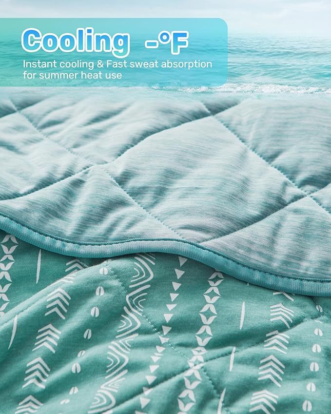 puredown® Ice Cooling Throw Blanket - High Q-Max 0.48 Cool to The Touch, Soft Summer Printed Blanket for Hot Sleepers, All Season Lightweight Couch Throws, Teal, 50" x 70"