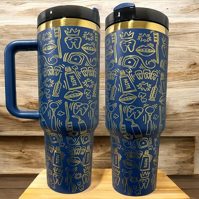 Dental hyginiest tumbler 40oz tumbler Tooth tumbler Dental water bottle Gift for dentist Gift for dental hyginiest Office gift (Navy/Gold(25)-Dental(K))
