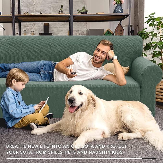 XINEAGE New 1 Piece Couch Covers for 3 Cushion Couch (79"-91") Stretch Sofa Cover Slipcover Pet Friendly Soft Washable Furniture Protector with Elastic Bottom for Kids,Dog (Sofa, Pea Green)