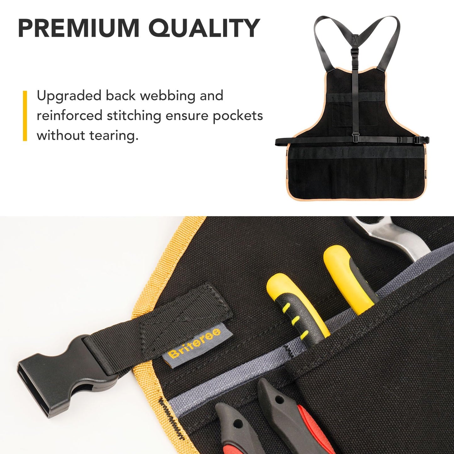 BRITEREE Work Tool Apron for Men and Women, Torso Length with 21 Tool Pockets, Durable Canvas Apron, DIY Enthusiasts, Gifts for Men Dad Father(Black)