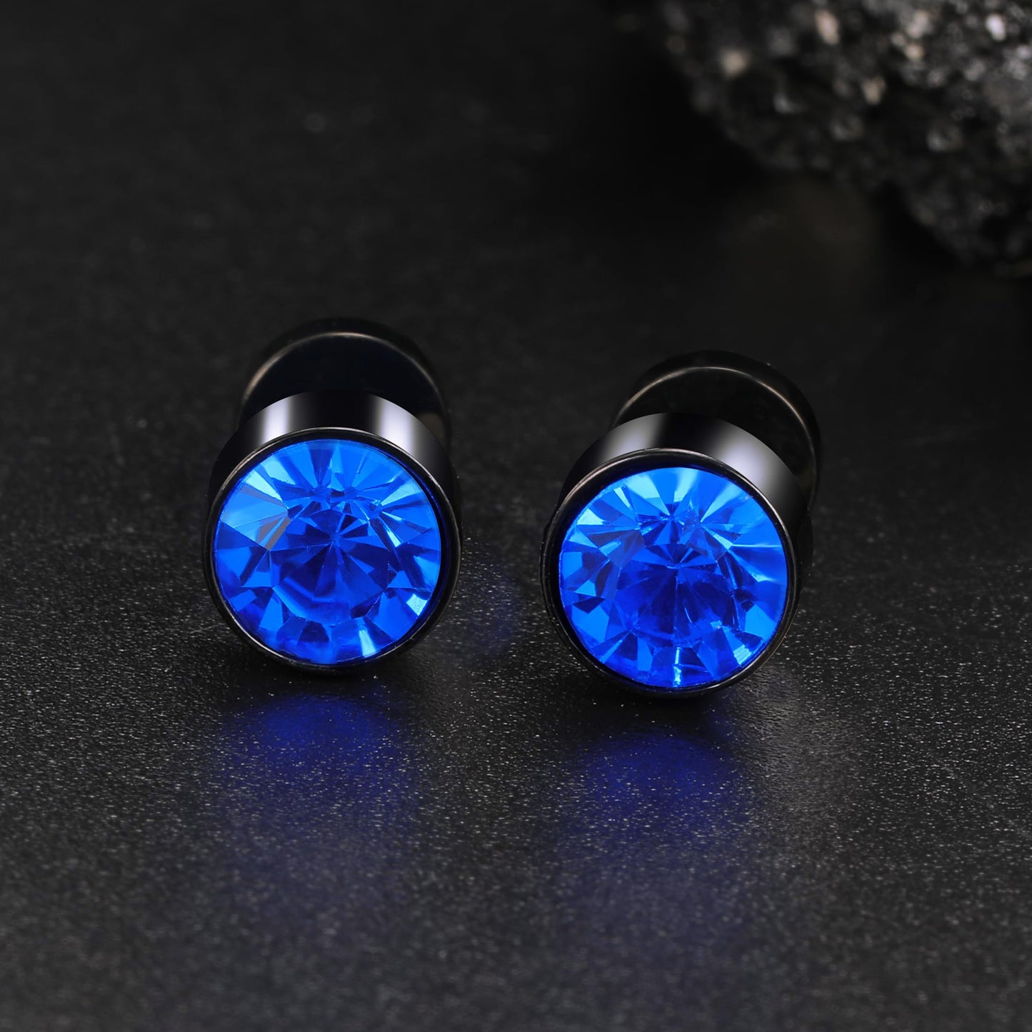 Stainless Steel Flat Back Stud Earrings,Hypoallergenic Titanium Black Gold Plated Cubic Zirconia Stud Earrings for Women Men