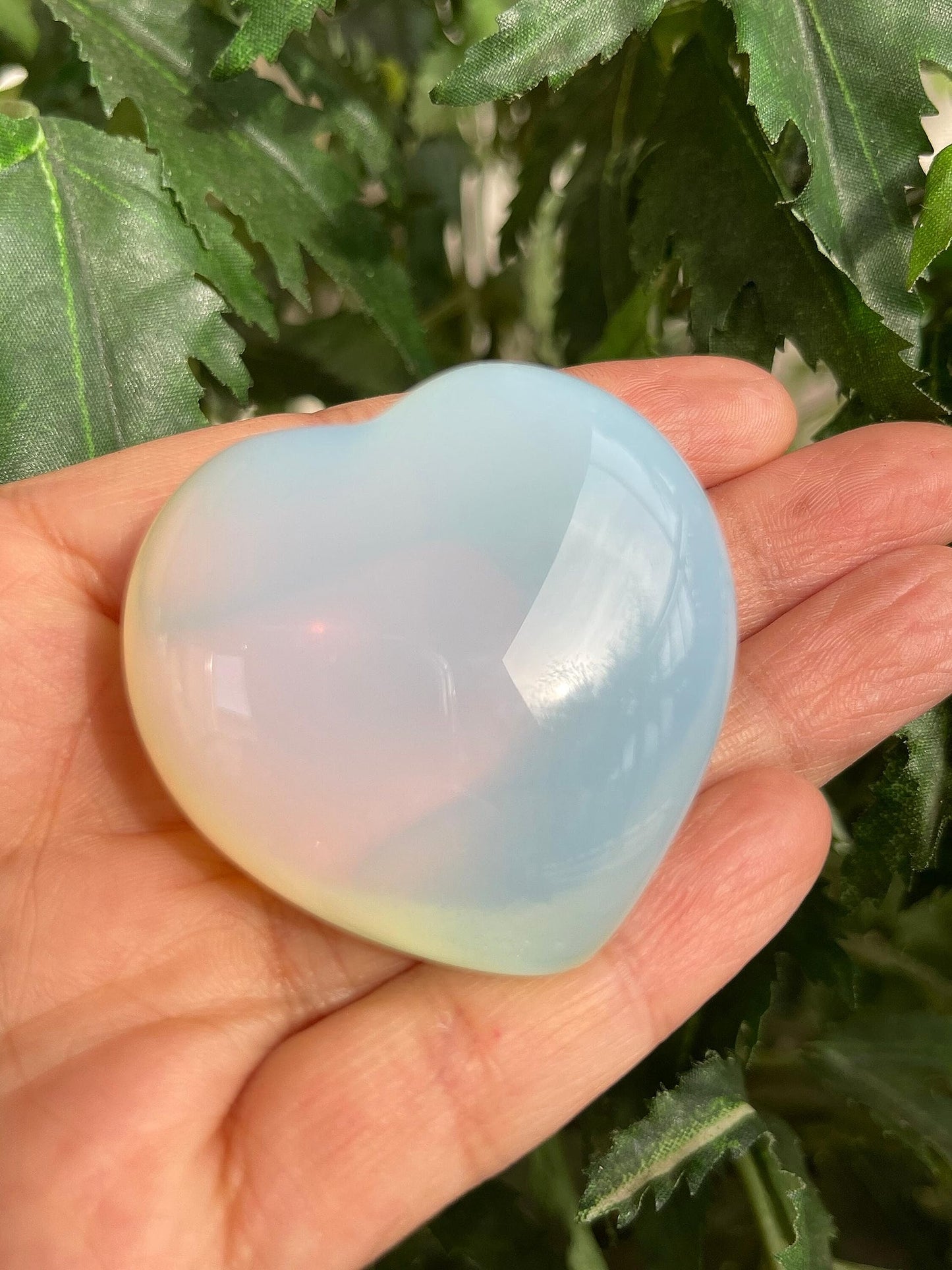 GAF TREASURES Opalite Gemstone Hearts, Polished Opalite Puffy Hearts, Opalite Crystal Palm Stone, Opalite Healing Crystal Hearts (1 Heart)