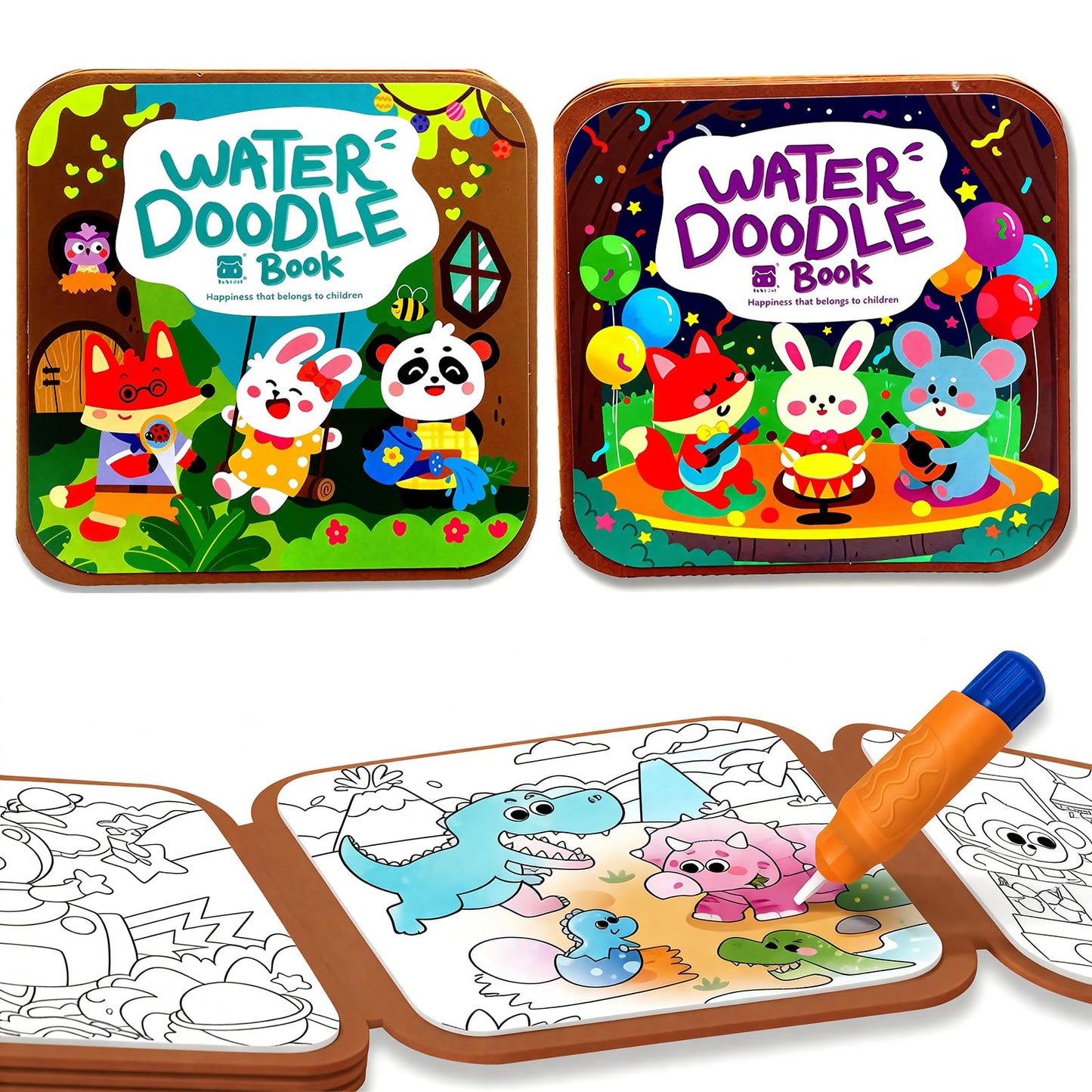 BlivEclat Water Coloring Book for Toddlers 1-3 - Mess Free Reusable Magic Reveal Montessori Painting Book with Water Pen - No Mess Paint with Water Activity for Kids Ages 2-4