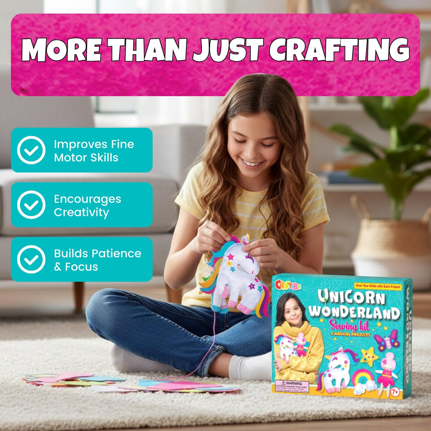 Magical Unicorn Sewing Kit for Girls 7+ - Create 5 Adorable Felt Animals & a Cozy Pillow - Fun, Easy, and Educational DIY Craft