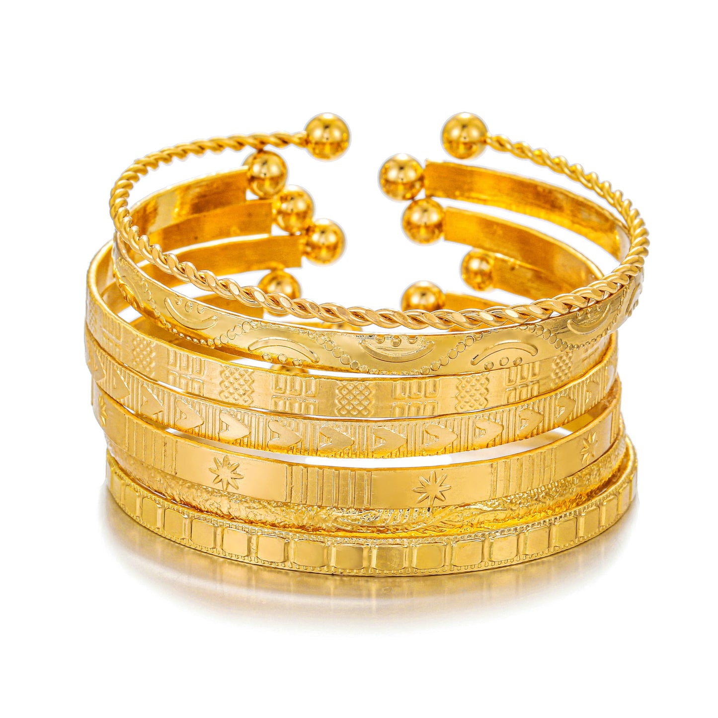 AYWFCBF Gold Bangles for Women, 14k Gold Plated Adjustable Open Cuff Stackable Bracelets Set Boho Jewelry for Women