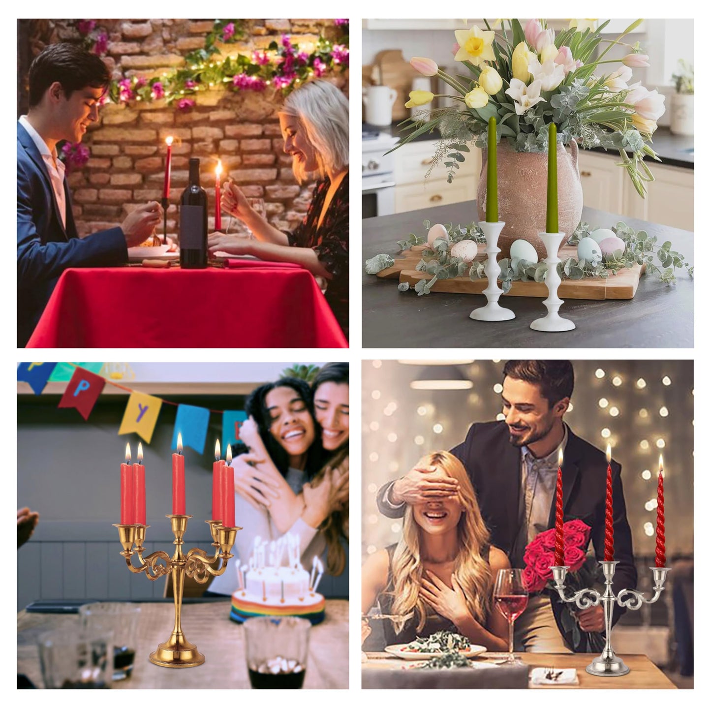 Rely+ 5 Arm Candelabra Taper Candle Holders Decorations Indoor Kitchen Décor Table Candles Candlestick Candelabra Centerpiece (Black Glossy)