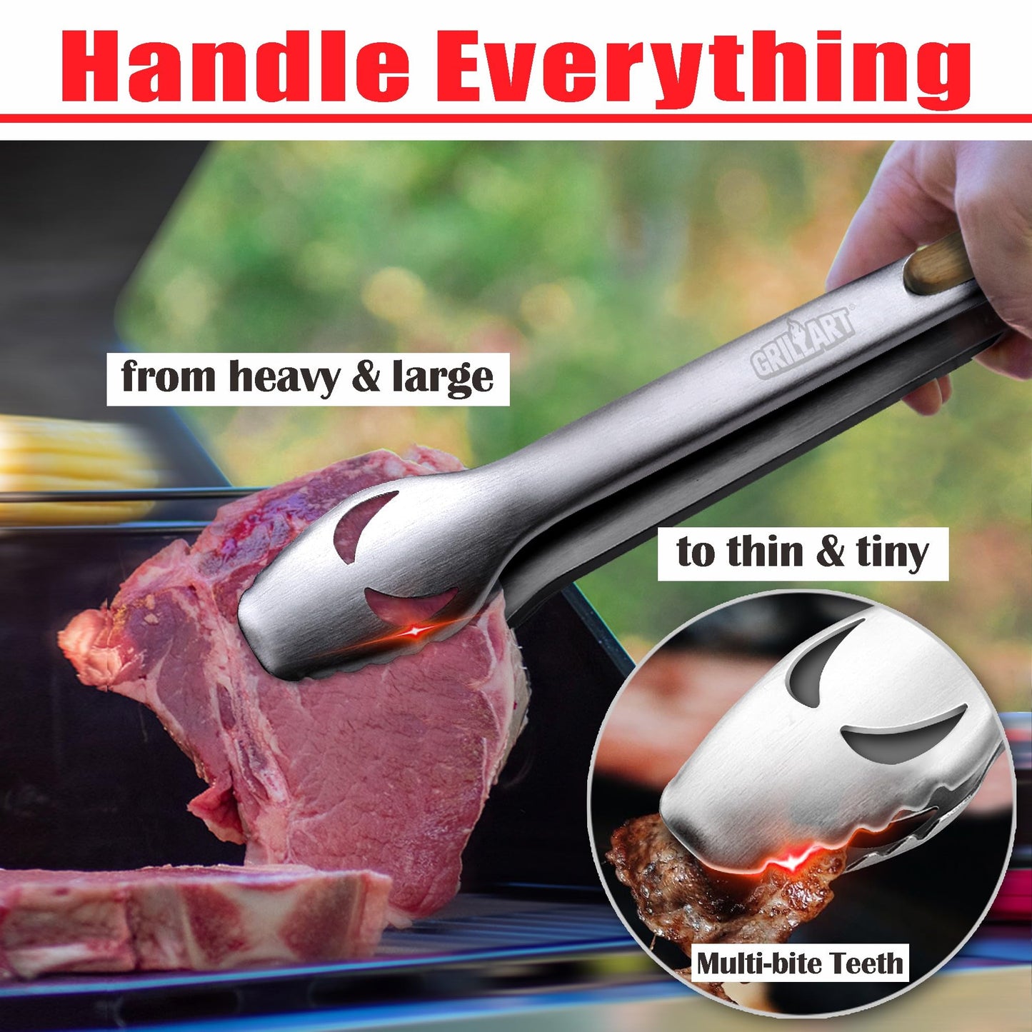 GRILLART BBQ Tools Grill Tools Set -18Inch Grilling Tools BBQ Set - Grill Accessories w/BBQ Tongs, Spatula, Fork, Brush- Stainless Grill Kit Grilling Set - Gift Ideas BBQ Accessories Gifts for Men Dad
