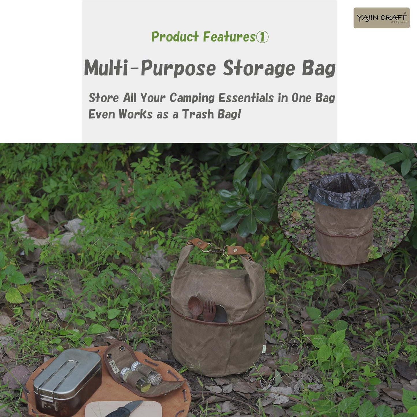 YAJIN CRAFT Camping Cookware Storage Bag, Canvas Camp Kitchen Organizer for Cooking Utensils, Pots, Pans & Mess Kit – Heavy-Duty Water-Resistant Outdoor Storage Case L