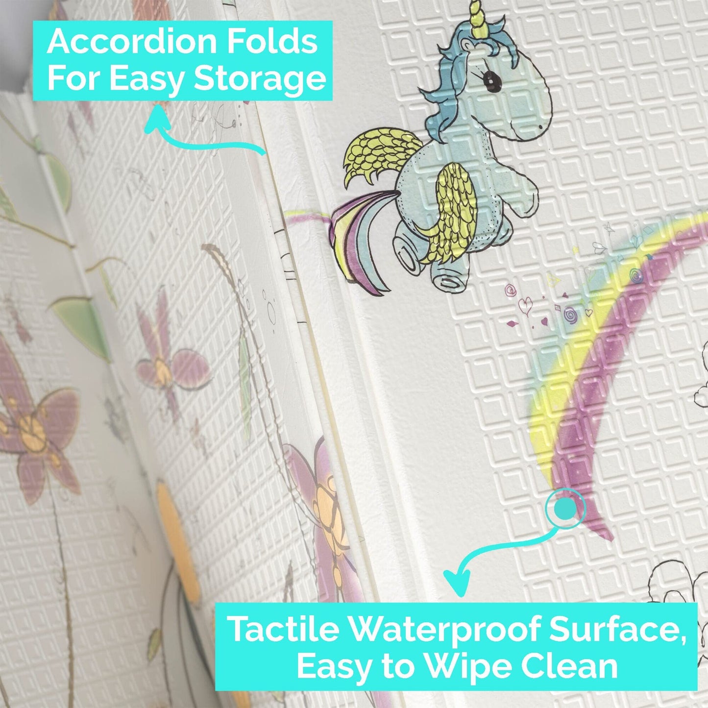 JumpOff Jo Foldable Foam Play Mat – Large Waterproof Baby & Toddler Activity Floor Mat, Double-Sided 70 x 59 Inch Play Surface - Fairy Blossom