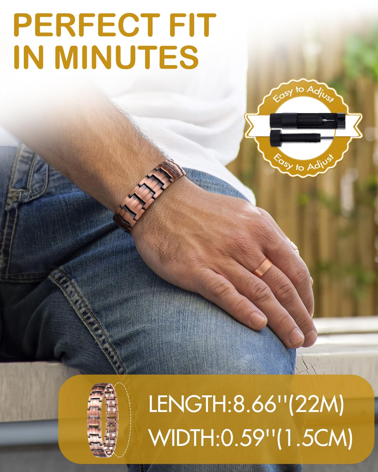 Feraco Men's Copper Magnetic Bracelet and Ring Elegant 99.99% Solid Copper Bracelets with Double-Row Strong Magnets, Magnetic Field Therapy Jewelry