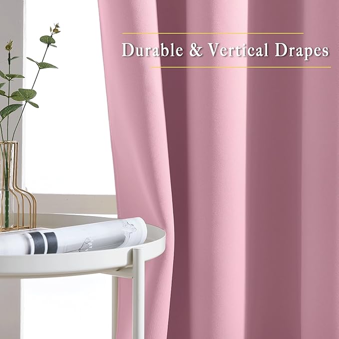 NICETOWN Crystal Pink Blackout Curtains & Drapes - Thermal Insulated Grommet Blackout Light Blocking Room Darkening Large Window Treatments for Bedroom/Living Room (2 Panels, W66 x L90)