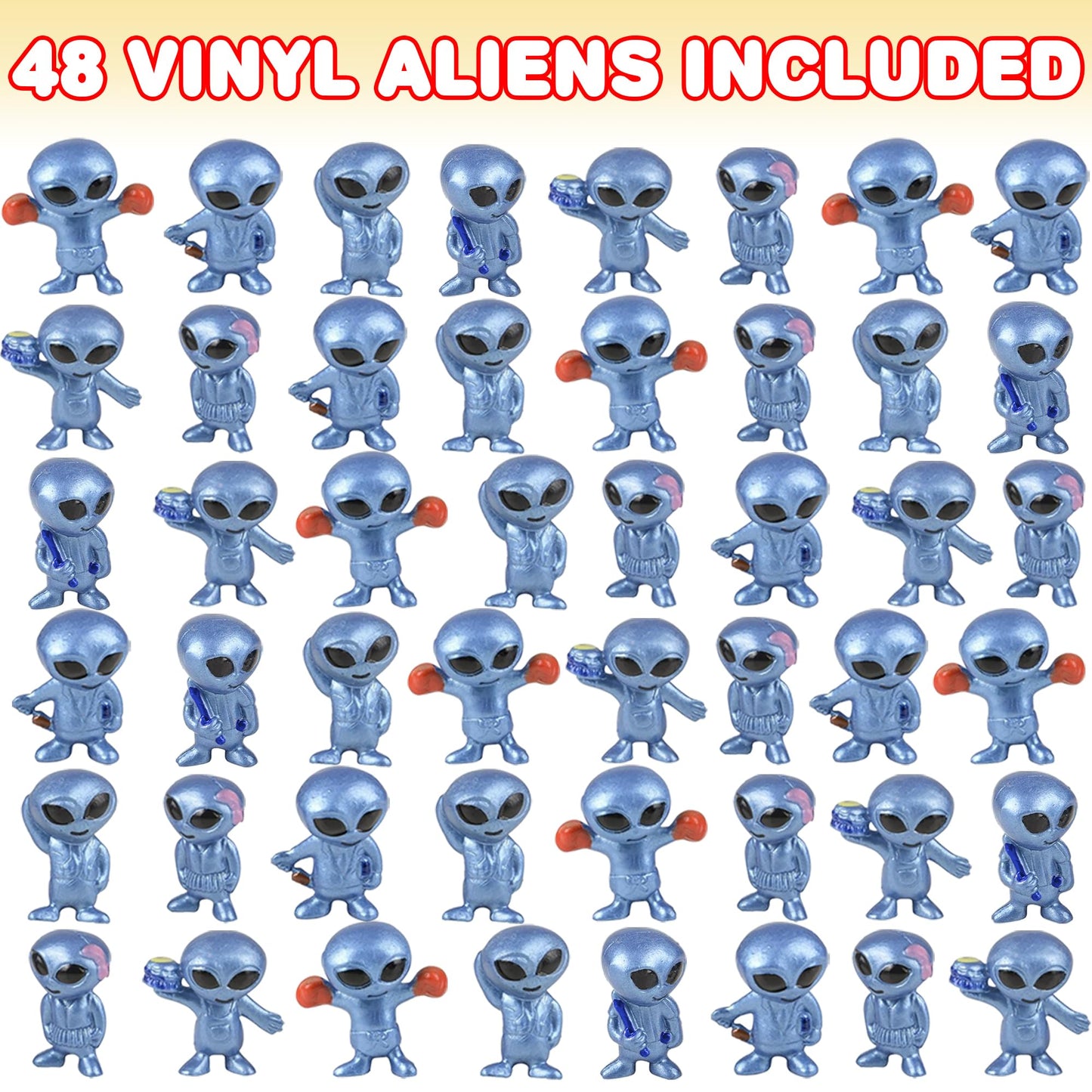 ArtCreativity Vinyl Alien Figurines (48pcs) - Fun Space Party Favors, Assorted UFO Poses, Goodie Bag Fillers (Pack of 2)