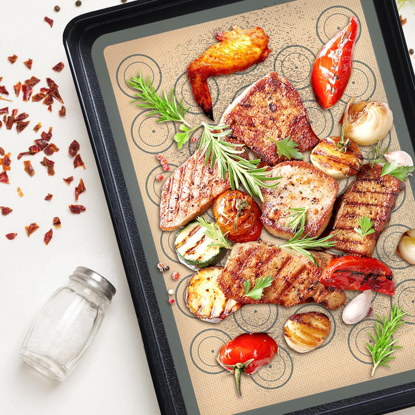 Silicone Baking Mat Set of 6, Silicone Mats for Baking, Baking Sheets Non Stick for Macaron, Cookie, Pizza, Bread and Pastry, Baking Supplies for Oven, Food Grade Reusable