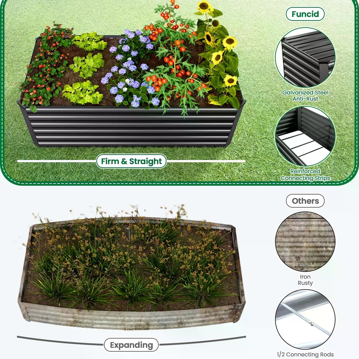 Homdox 6×3×2FT Galvanized Metal Raised Garden Bed Kit, Deep Root Elevated Planter Box w/Anti Cutting Strip & A Pair of Gloves, for Vegetables, Flowers, Herbs, Succulents, 265 Gallon Capacity, Black