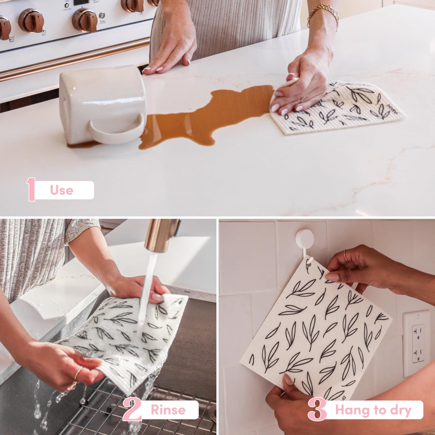 Papaya Reusable Paper Towels, Premium Swedish Dishcloths with Hook, Non-Scratch Reusable Paper Towel, 1 Sheet Replaces 17 Rolls - 4 Sheets, 2 Hooks