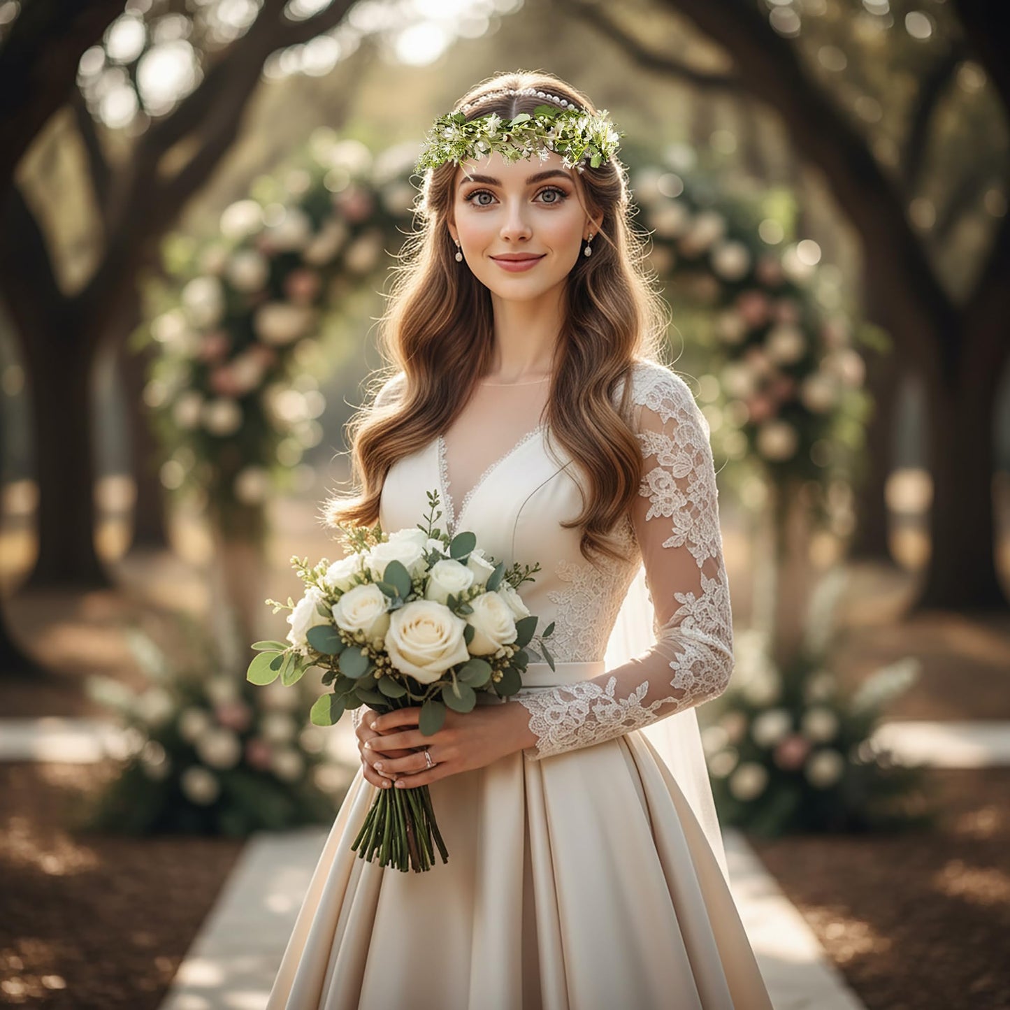Vivivalue Daisy Flower Crown Floral Wreath Headband Hair Garland Flower Halo Headpiece with Ribbon Wedding Party Festival Photos White