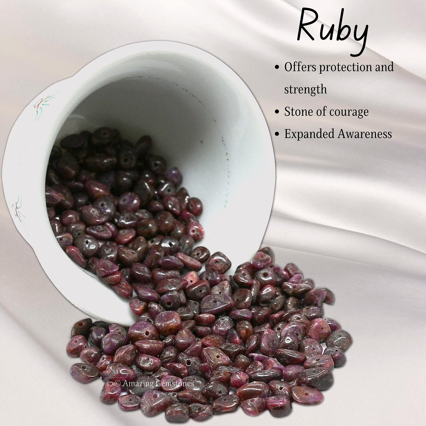 Ruby Pre Drilled Natural Crystals Crushed Chips Beads for Jewelry Making, DIY Handmade Healing Crystals (25 Inch Strand)
